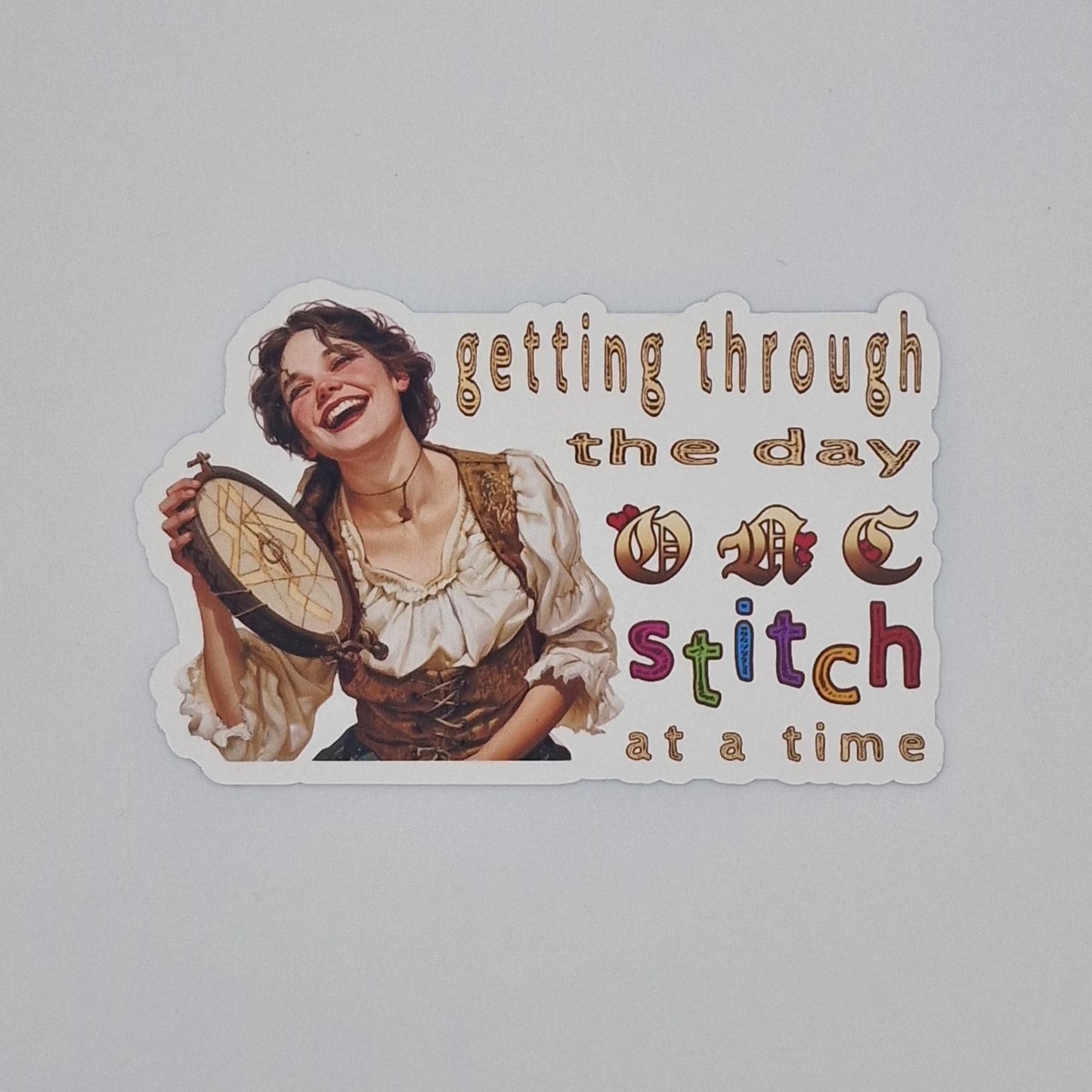 Sticker | Getting through the day one stitch at a time | Getting through the day one stitch at a time Sticker | Cross Stitch Sticker