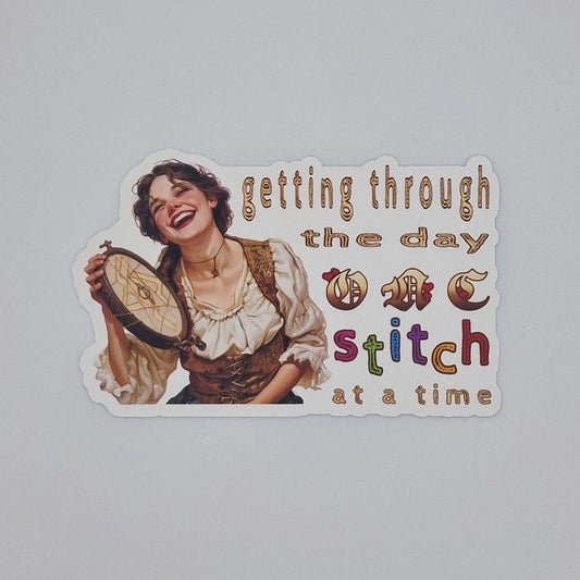 Sticker | Getting through the day one stitch at a time | Getting through the day one stitch at a time Sticker | Cross Stitch Sticker