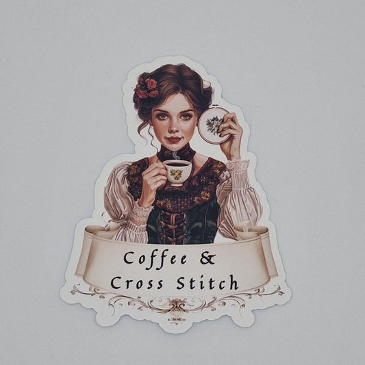 Sticker | Coffee & Cross Stitch | Coffee & Cross Stitch Sticker | Cross Stitch Sticker