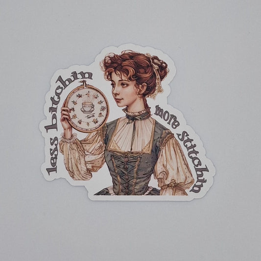 Sticker | Less bitchin, more stitchin | Less bitchin, more stitchin Sticker | Cross Stitch Sticker