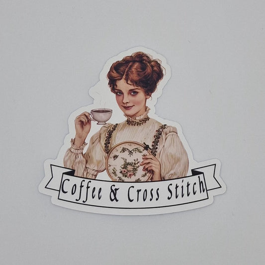 Sticker | Coffee & Cross Stitch | Coffee & Cross Stitch Sticker | Cross Stitch Sticker