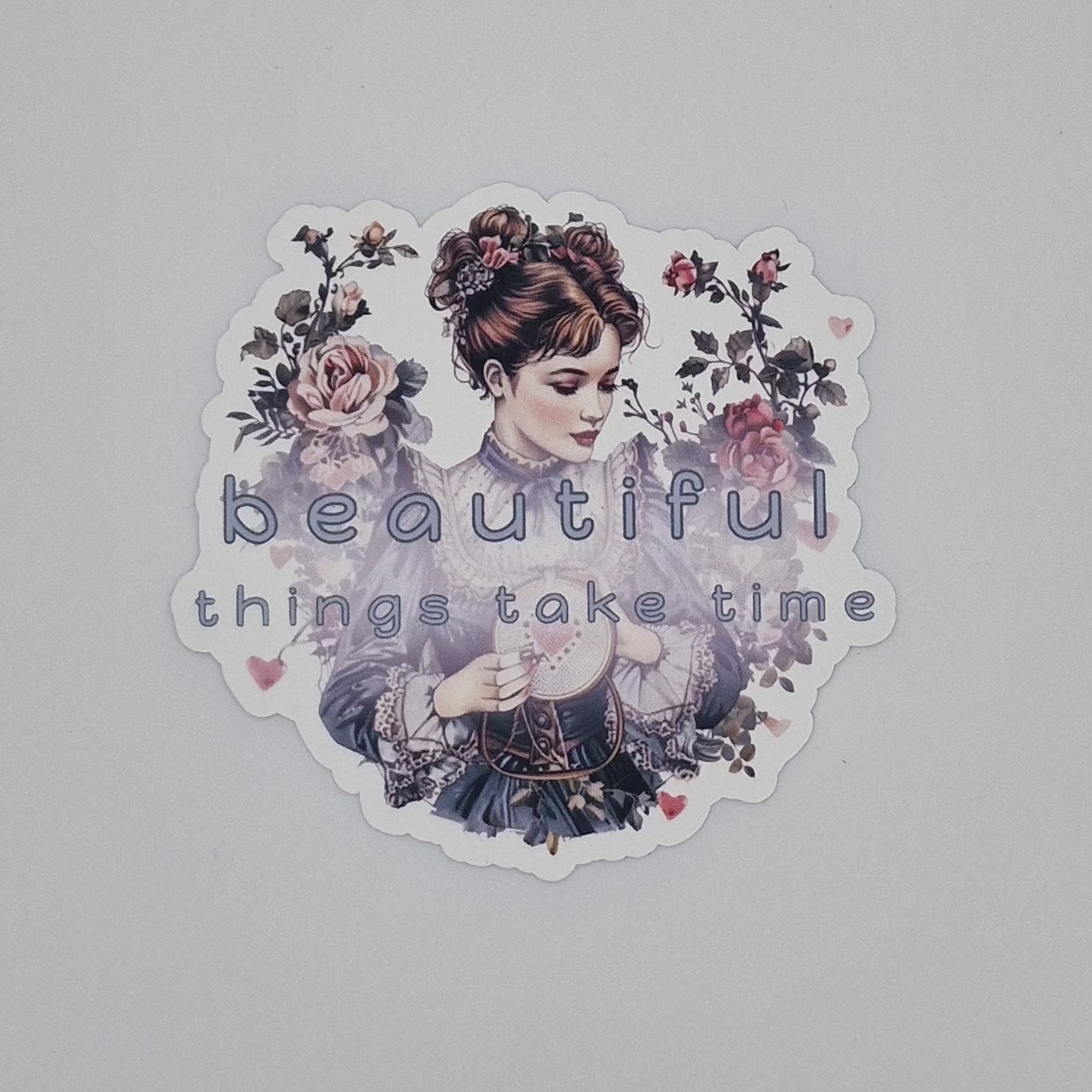 Sticker | Beautiful things take time | Beautiful things take time Sticker | Cross Stitch Sticker