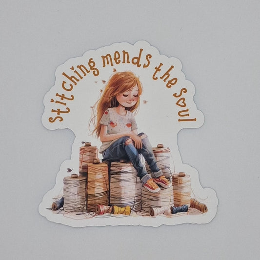 Sticker | Stitching mends the soul | Stitching mends the soul Sticker | Cross Stitch Sticker