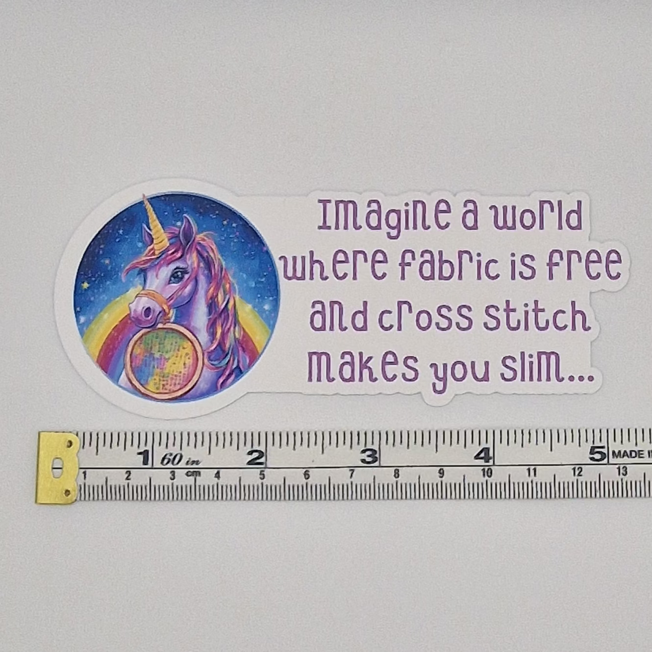 Sticker | Imagine a world where fabric was free and cross stitch made you slim |  Cross Stitch Sticker