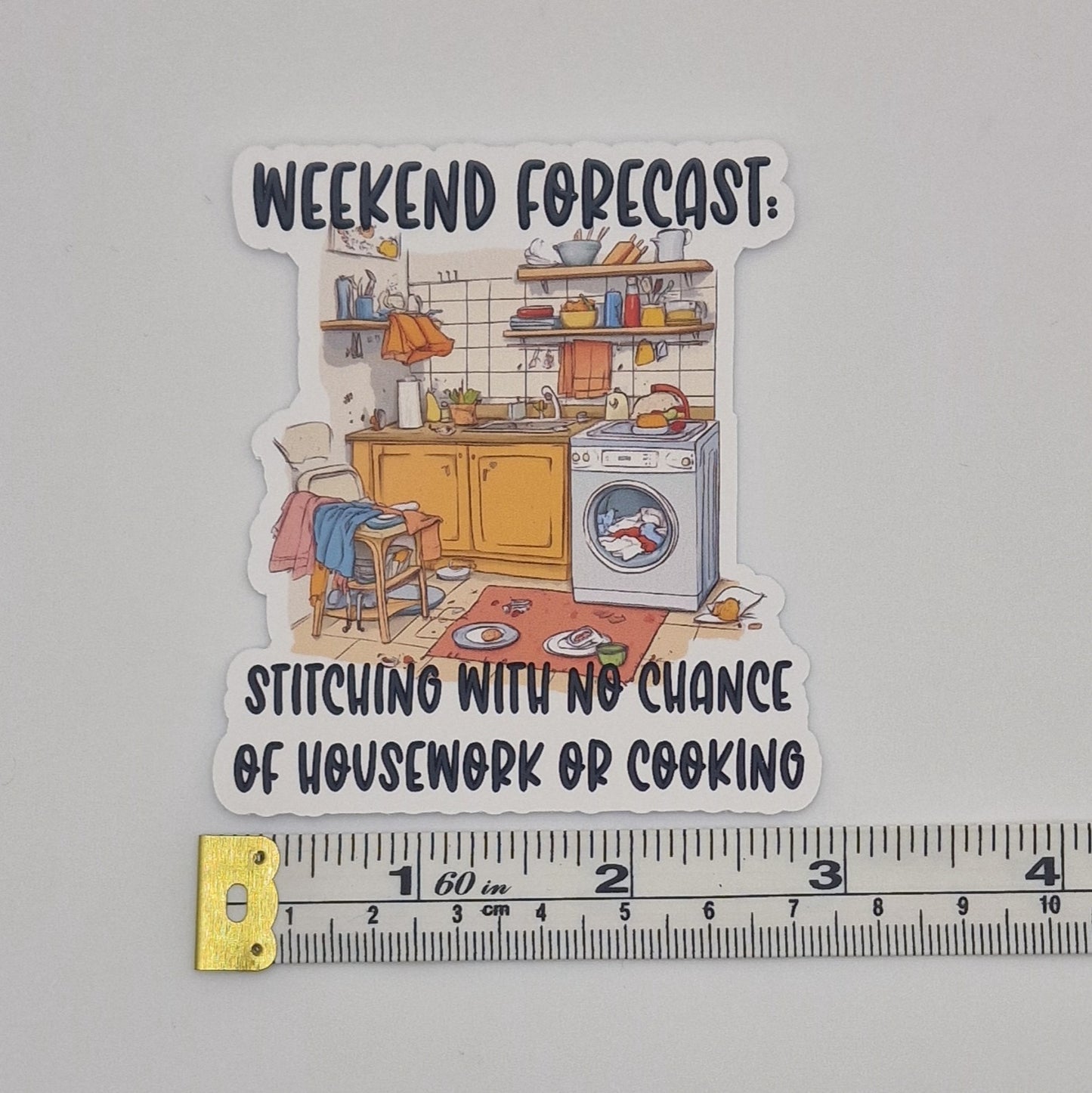 Sticker | Weekend Forecast: stitching with no chance of housework or cooking |  Cross Stitch Sticker
