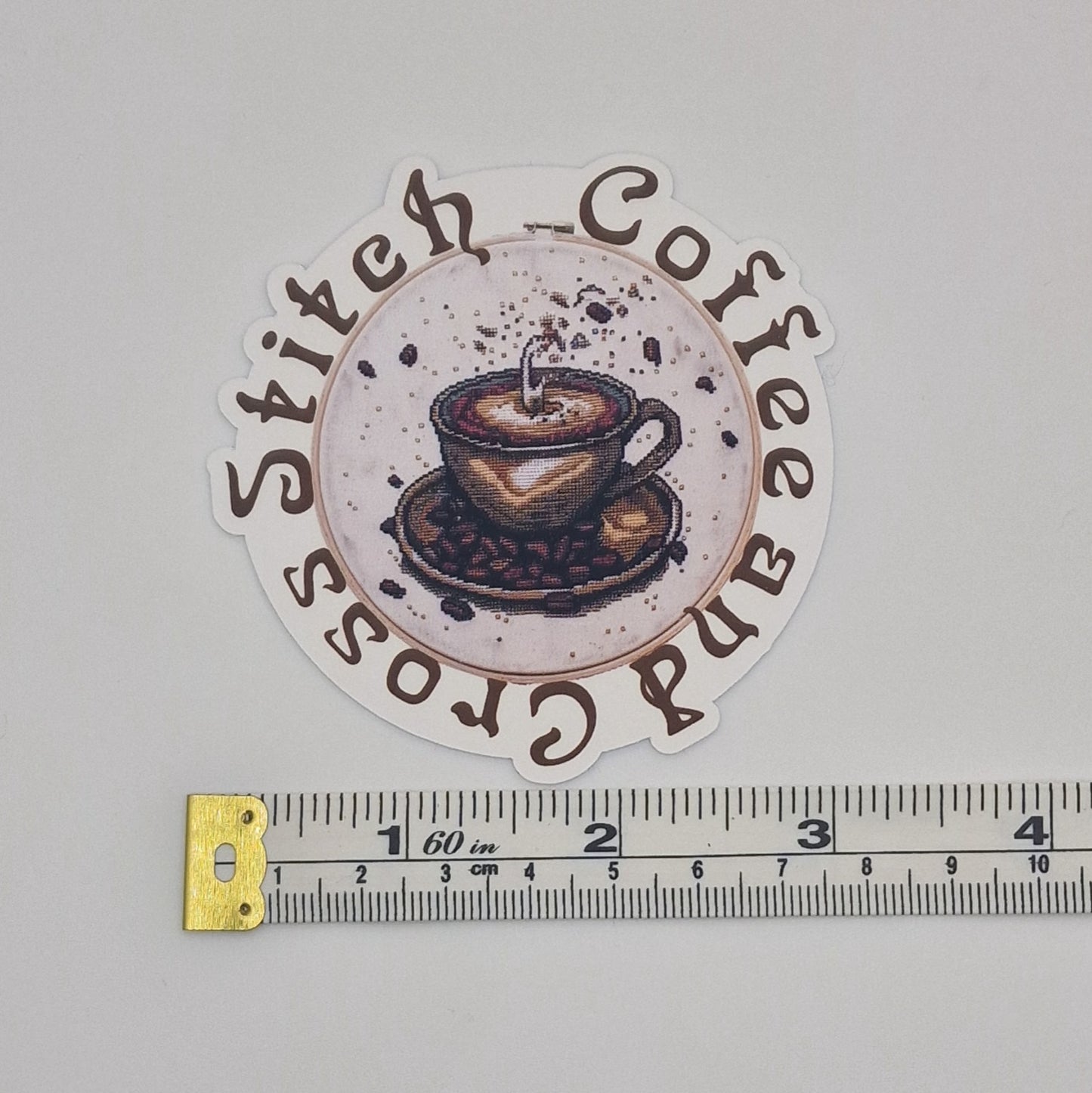 Sticker | Coffee and Cross Stitch |  Cross Stitch Sticker