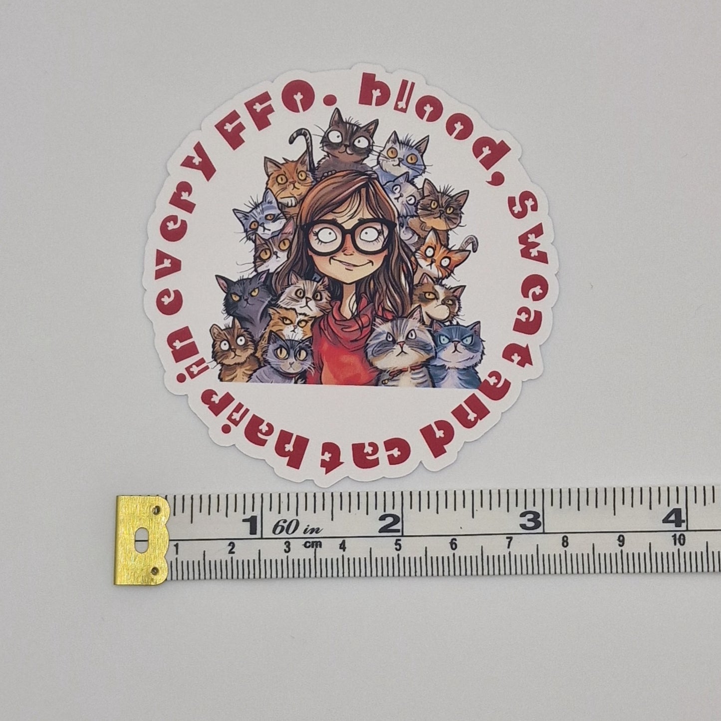 Sticker | Blood, sweat and cat hair in every FFO |  Cross Stitch Sticker