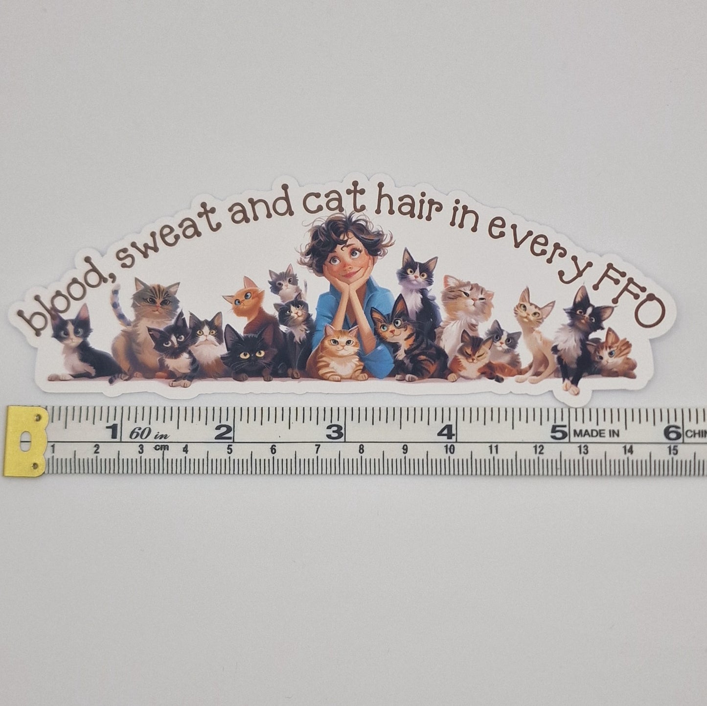 Sticker | Blood, sweat and cat hair in every FFO | Large Sticker | Cross Stitch Sticker
