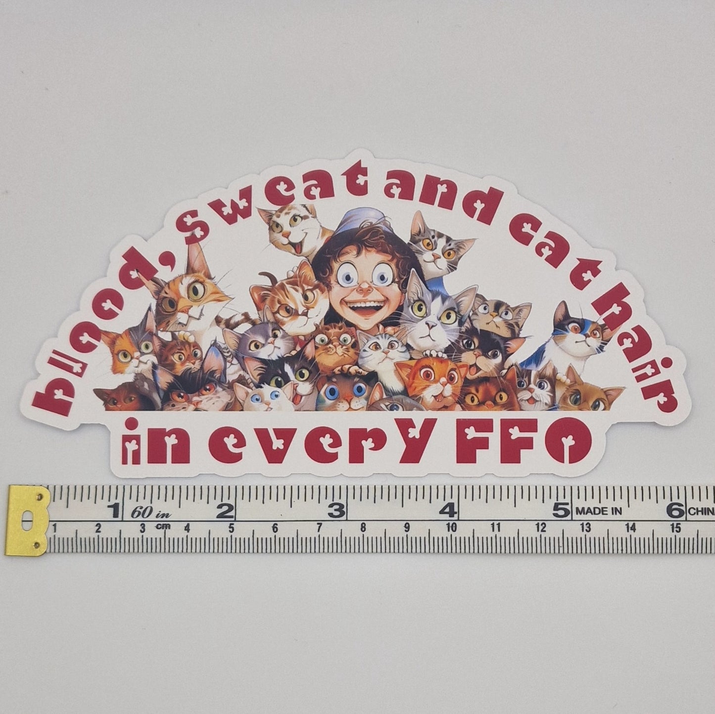 Sticker | Blood, sweat and cat hair in every FFO | Large Sticker | Cross Stitch Sticker