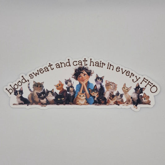 Sticker | Blood, sweat and cat hair in every FFO | Large Sticker | Cross Stitch Sticker