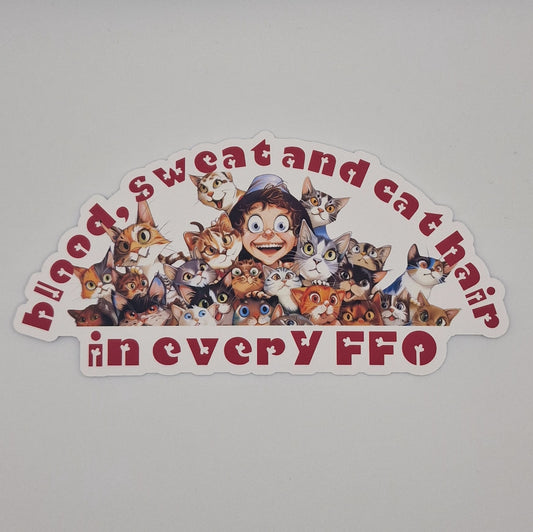 Sticker | Blood, sweat and cat hair in every FFO | Large Sticker | Cross Stitch Sticker