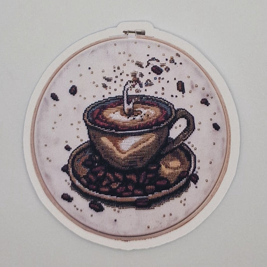 Sticker | Coffee and Cross Stitch |  Cross Stitch Sticker