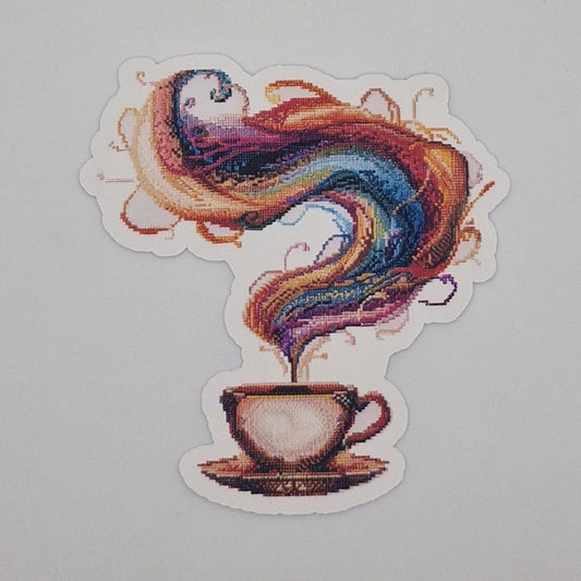 Sticker | Coffee and Cross Stitch |  Cross Stitch Sticker