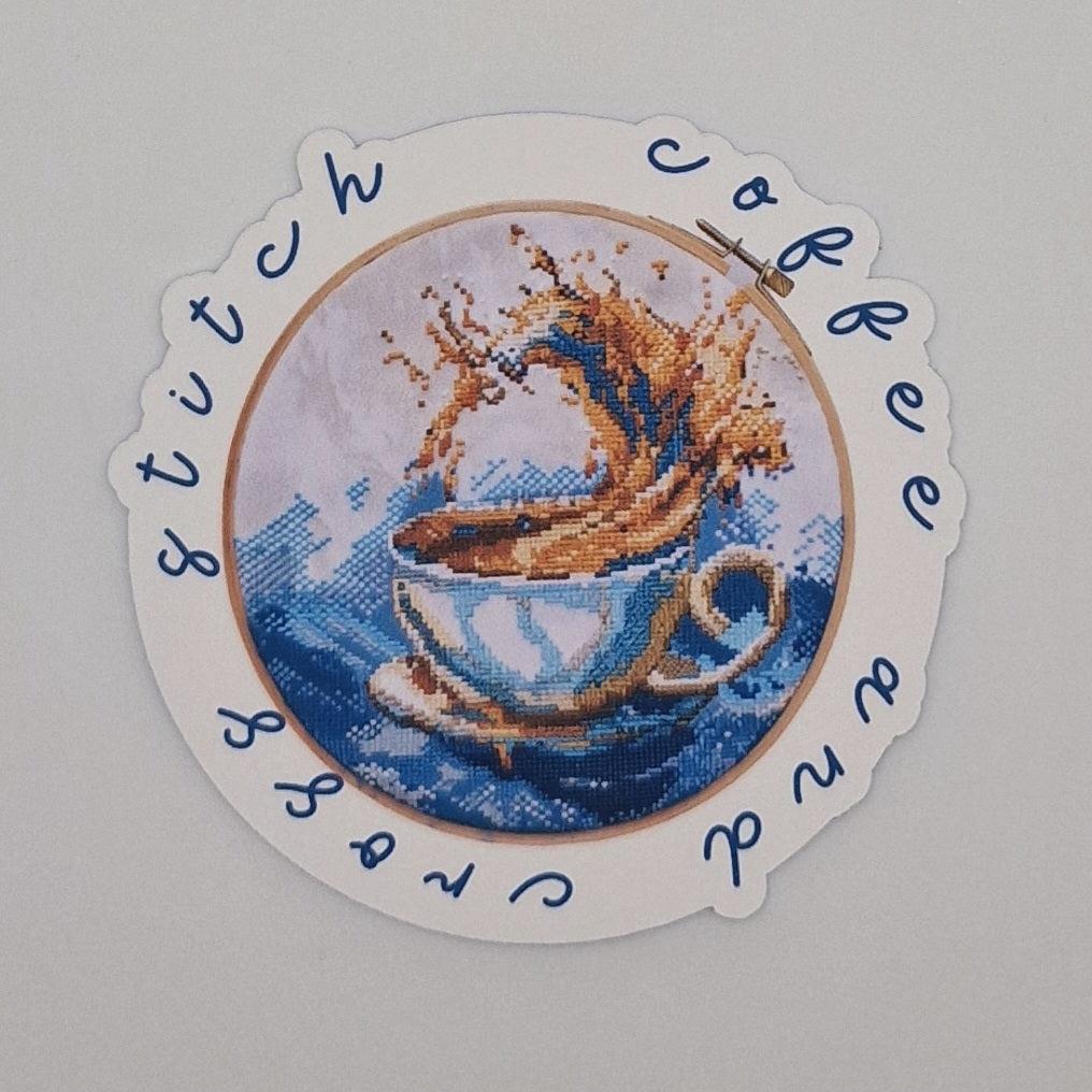 Sticker | Coffee and Cross Stitch |  Cross Stitch Sticker