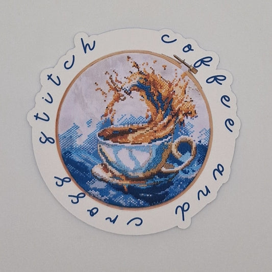 Sticker | Coffee and Cross Stitch |  Cross Stitch Sticker