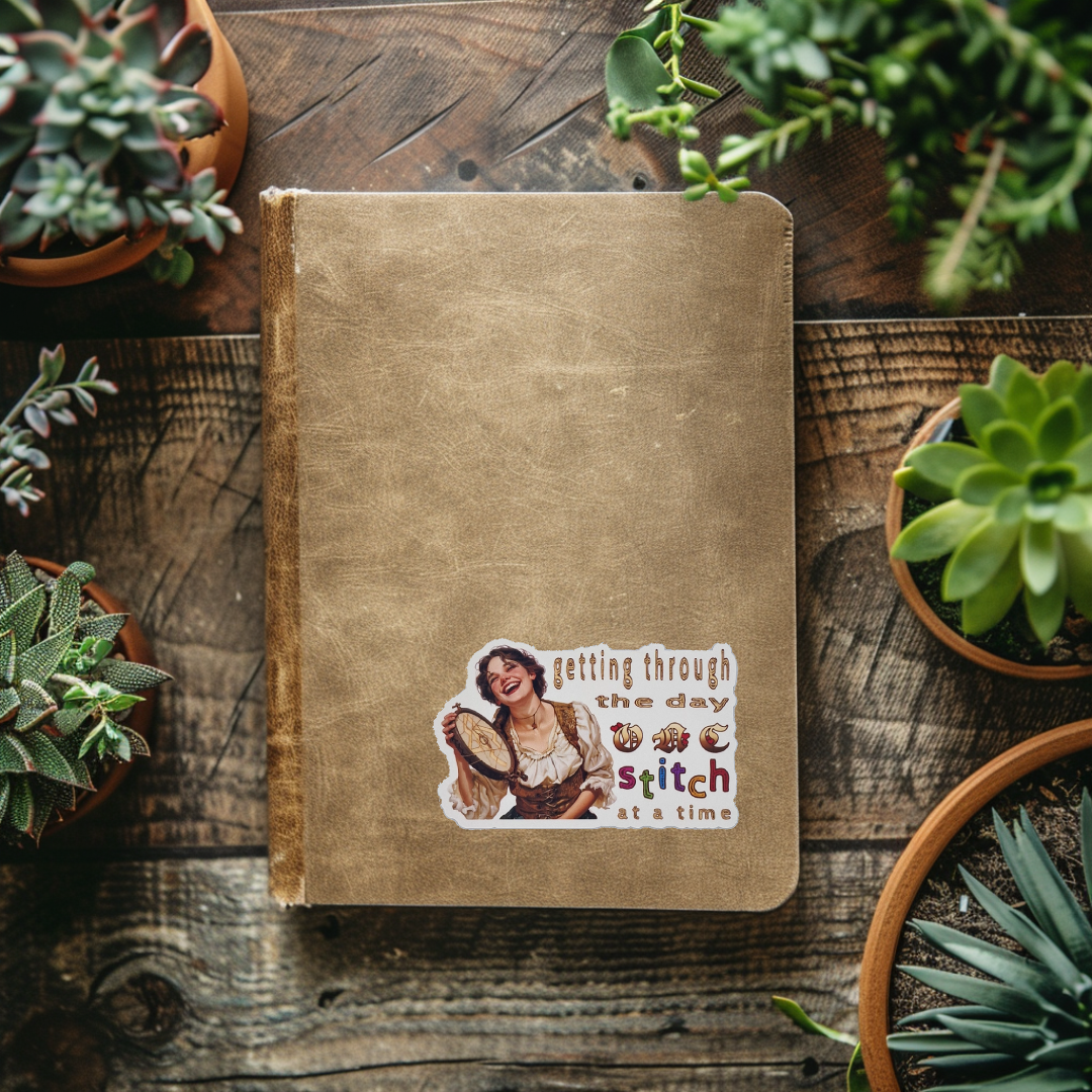Sticker | Getting through the day one stitch at a time | Getting through the day one stitch at a time Sticker | Cross Stitch Sticker