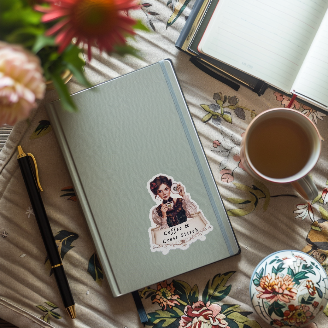 Sticker | Coffee & Cross Stitch | Coffee & Cross Stitch Sticker | Cross Stitch Sticker